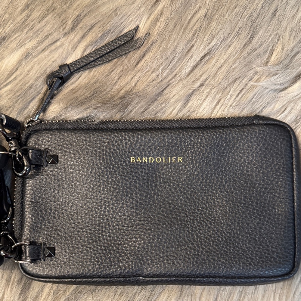 Bandolier Black Pebbled Leather Crossbody Wallet